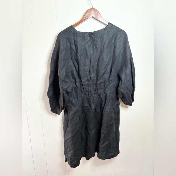 Madewell split neck mini dress in 100% linen black puff sleeve size 12 new - Picture 9 of 9